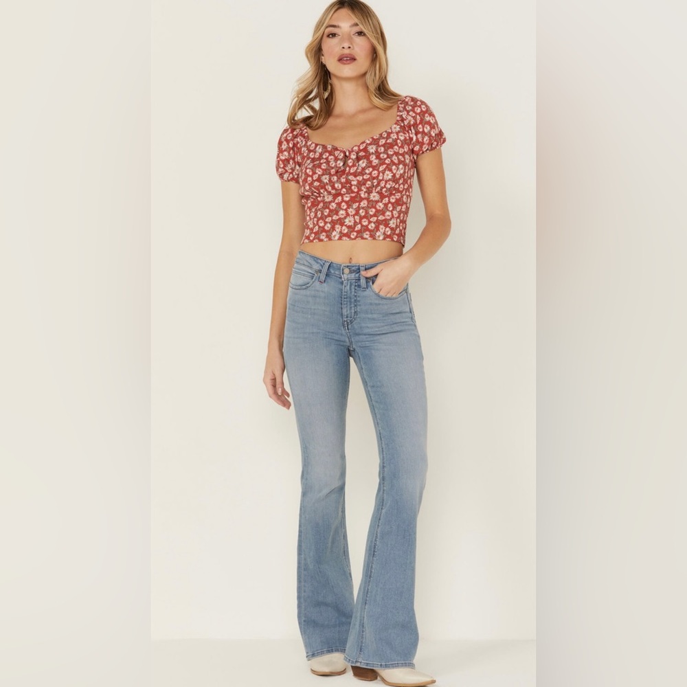 IDYLLWIND Red Floral Peasant Top